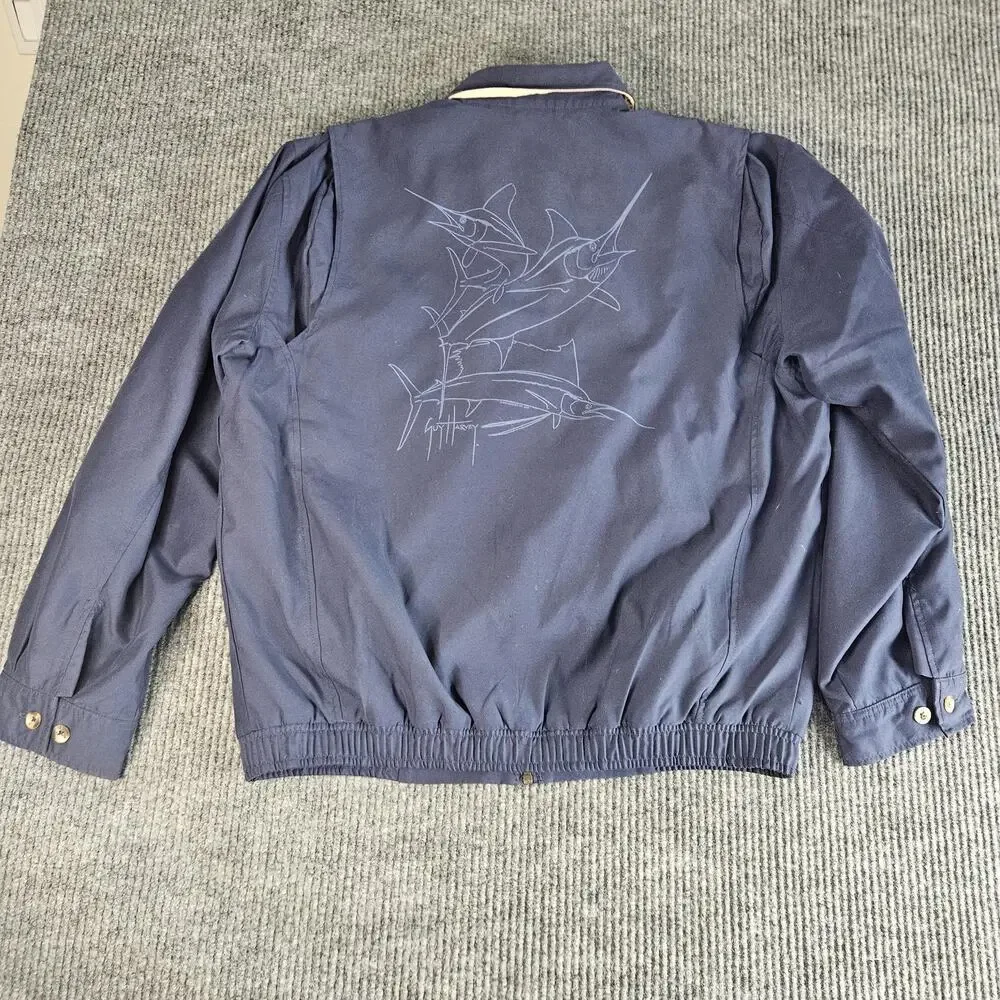 Guy Harvey Navy Blue Zip-Up Jacket with Embroidered Logo - Picture 11 of 12